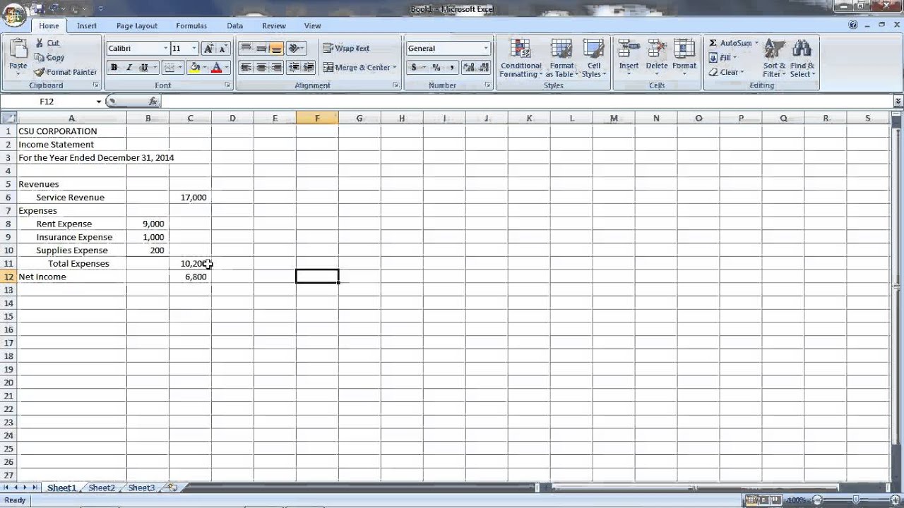 AC201 Chapter 1 Excel Demo for Principles of Financial Accounting
