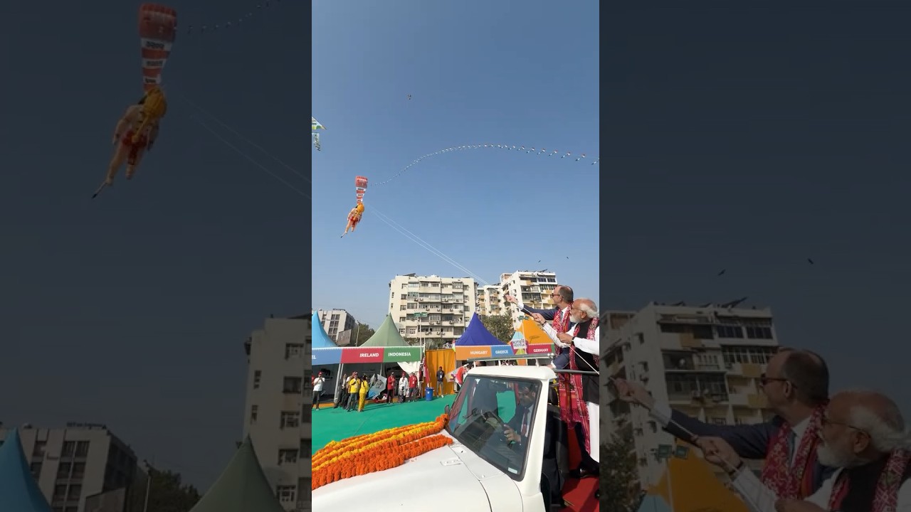 PM Modi and German Chancellor Friedrich Merz at the International Kite Festival in Ahmedabad