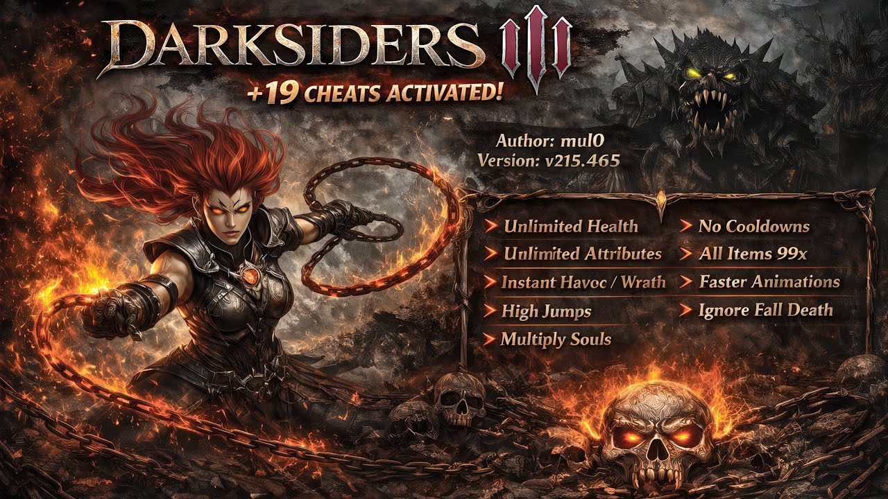 Darksiders 3 Trainer (+19 Cheats) – God Mode, Infinite Souls, Super High Jumps & More! 🔥
