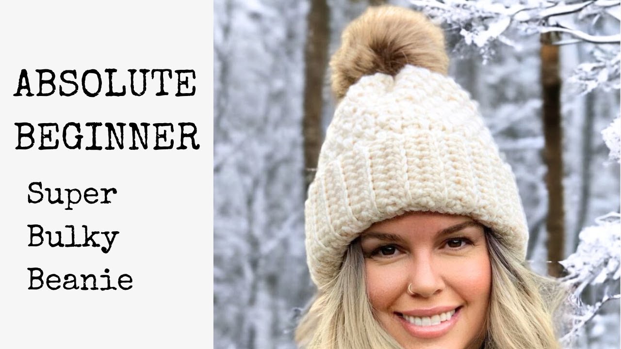 Super Bulky Crochet Beanie with Ribbed Brim -Absolute Beginner with Time Stamps!