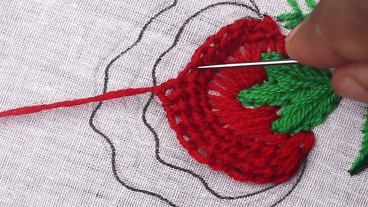 amazing hand embroidery padded lace stitch, crochet stitch, 3d embroidery flower, carnation flower