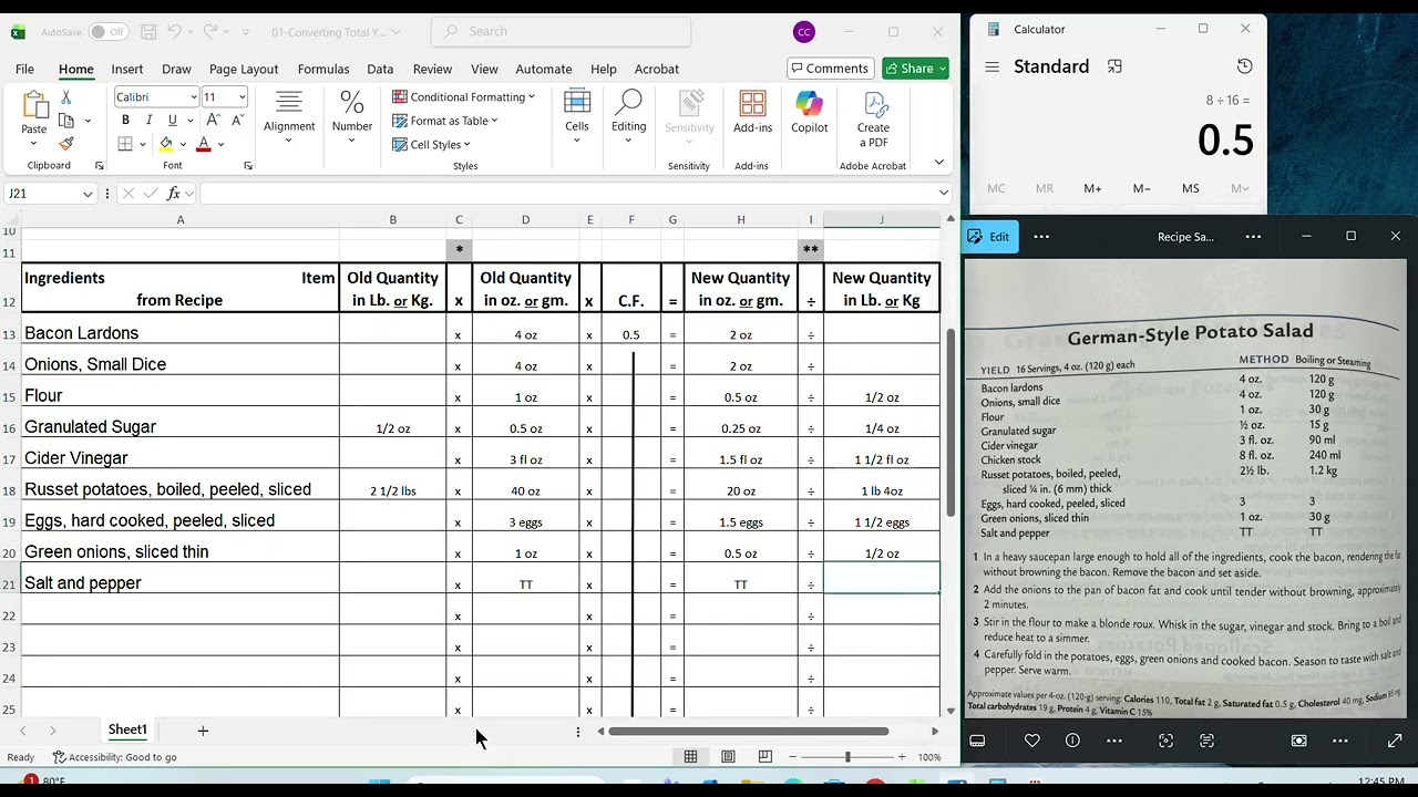 How to use conversion sheet for recipes.