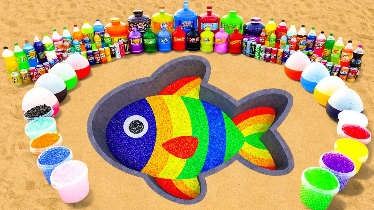 How to make Fish with Orbeez & Cement, Balloons Fanta, 7up, Giant Coca Cola vs Mentos & Popular Soda