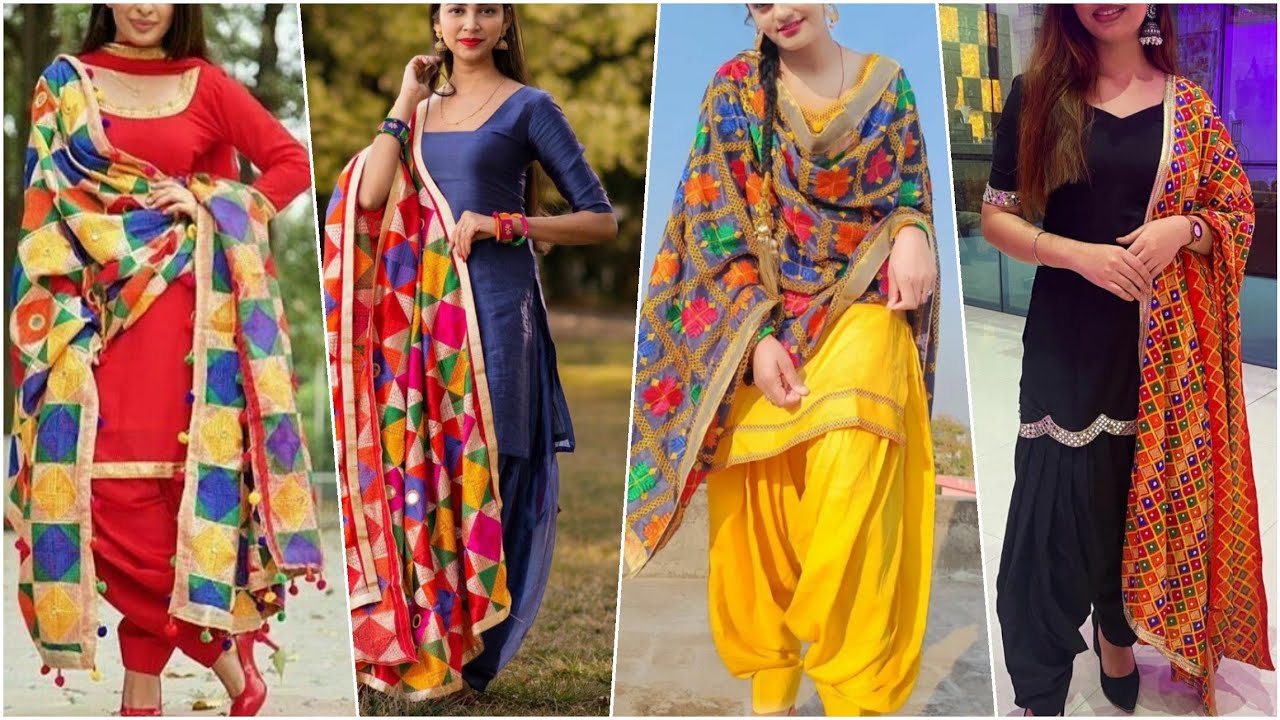 20 beautiful😍 plain punjabi suits with phulkari dupatta design#2022#phulkarisuit#fashionera#dupatta