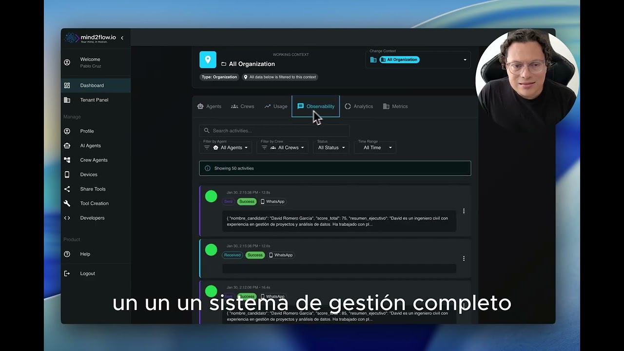 Mind2Flow - Manage multiple agents and workflows from the dashboard.