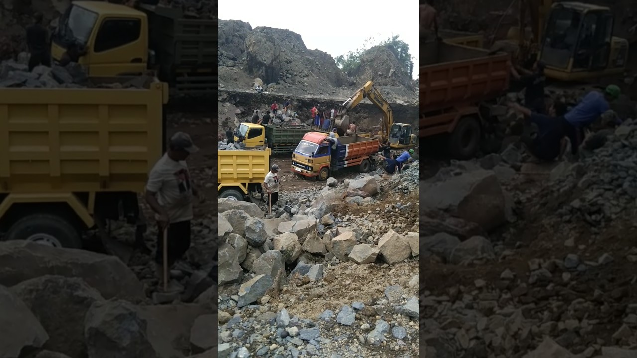 Excavator loading raw sand into a dump truck #sandmine #sandquarry #excavator