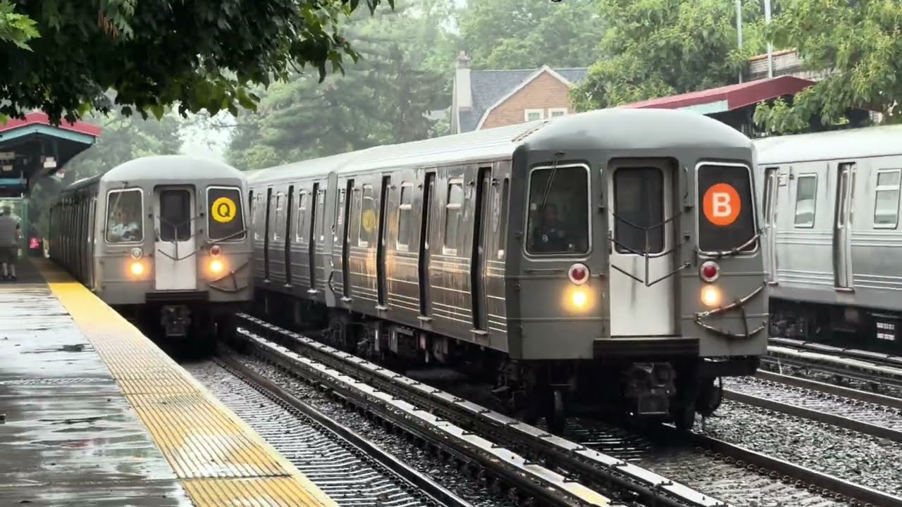 R46, R68/A, & R211 B/Q Train Action at Avenue H in the rain