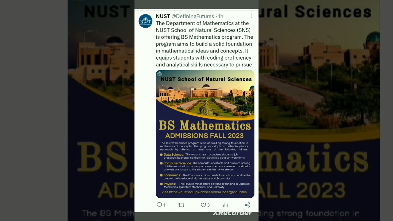 NUST BS Mathematics program | UG admissions 2023 #NUST#bsmaths #ugadmission2023