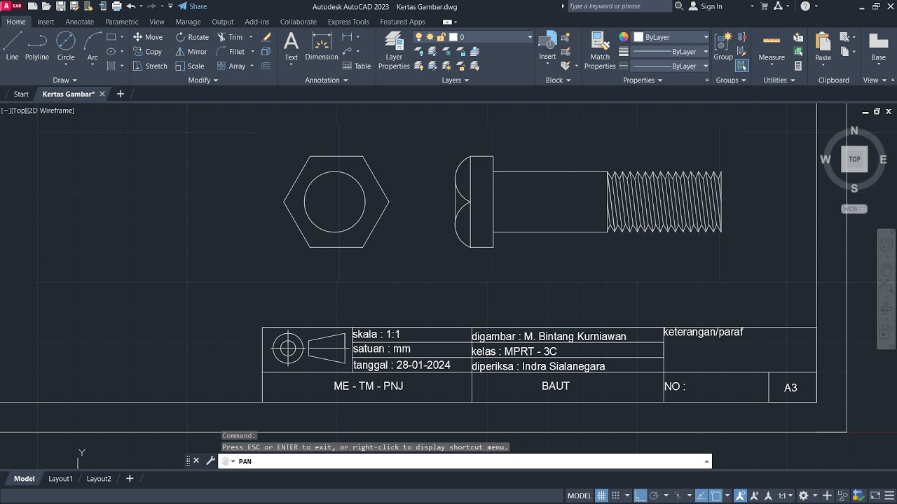 CARA MENGGAMBAR BAUT 2D MENGGUNAKAN AUTOCAD (TAMPAK DEPAN DAN TAMPAK SAMPING)