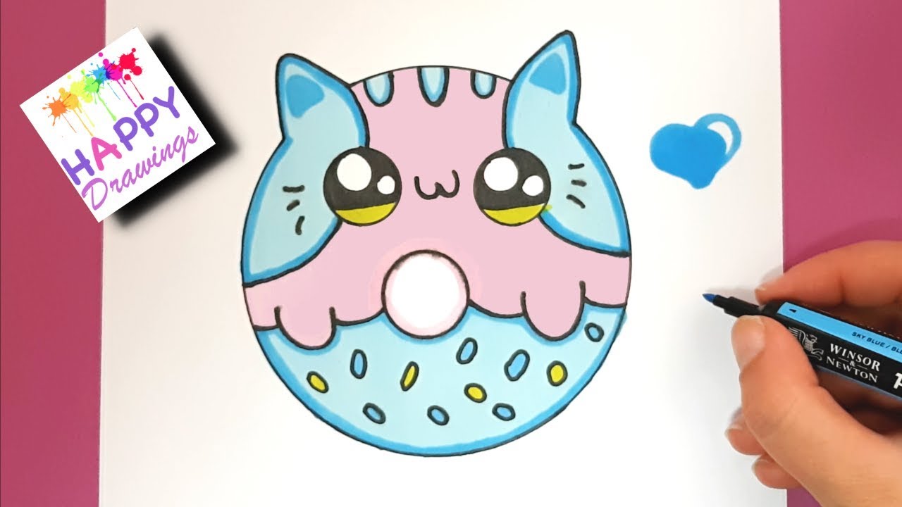 Drawing + Painting : How to Draw a Super CUTE Baby KITTEN DONUT - EASY DRAWING