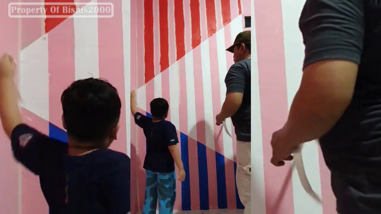 Cara Cat Dinding Kamar Pola Garis Pink Biru Merah Kombinasi Kreatif Untuk Rumah Minimalis