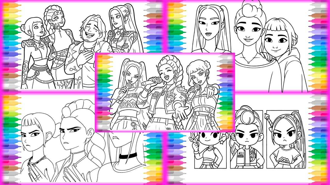 K-Pop Demon Hunters Coloring Pages Compilation - Zoey, Mira, Rumi / Satisfying Coloring Huntrix