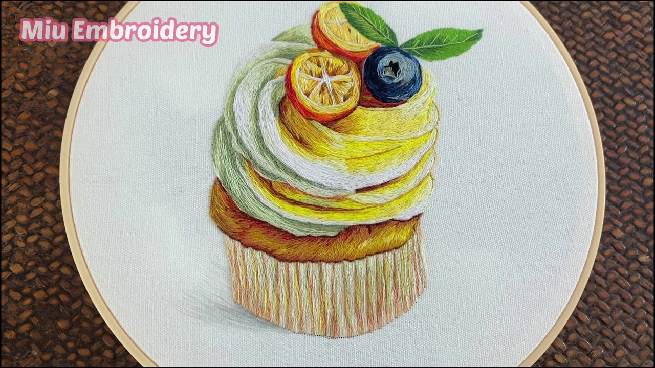 Fruity Cupcake 🧁 Realistic Needle Painting Hand Embroidery