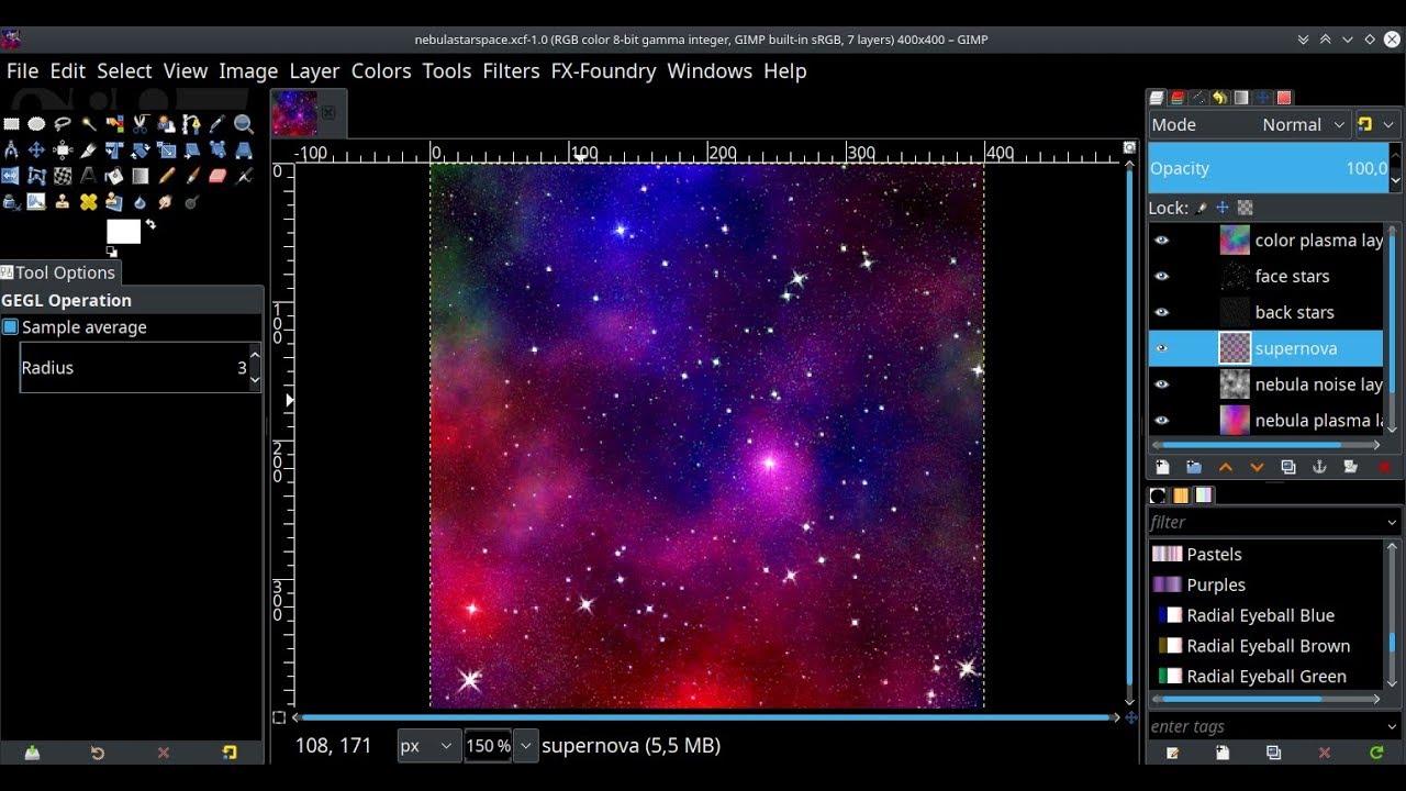 how to draw nebula star space uses GIMP 2.10 fast and easy