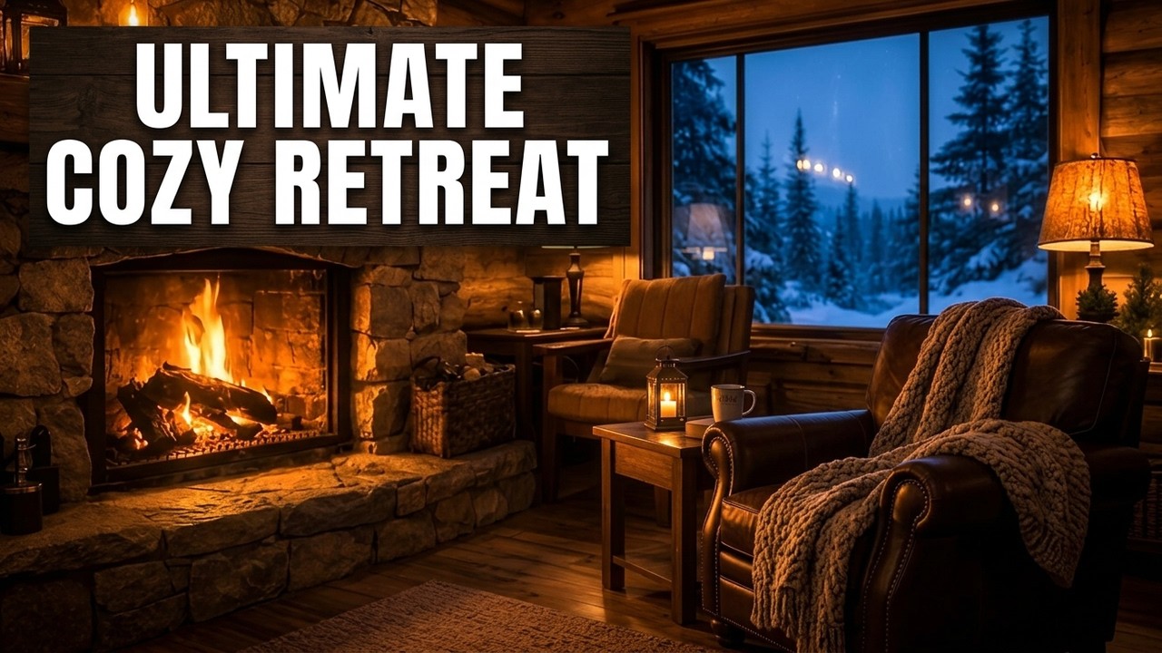 Tranquil Cabin Retreat | Fireplace Sounds, Cozy Rooms, Frozen Forest Views