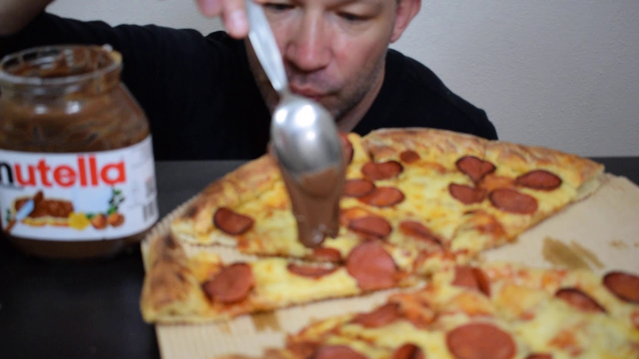ASMR EXTRA CHEESY PEPPERONI PIZZA MUKBANG AND WHAT THE F? NUTELLA SPREAD NO TALKING ASMREATING SOUND