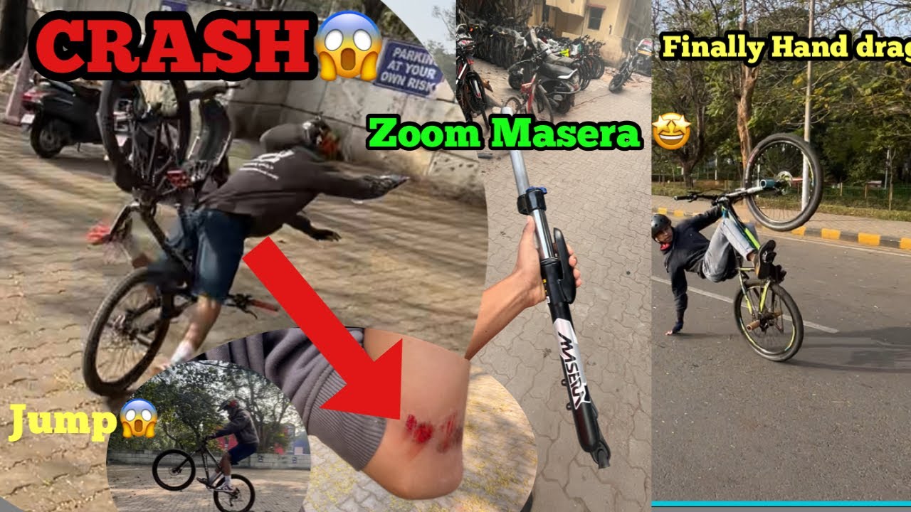 Zoom Masera suspension fork test on stunts😱| Hand drag wheel 🤩|Stunt pratic vlog ,crashed on stunt😰