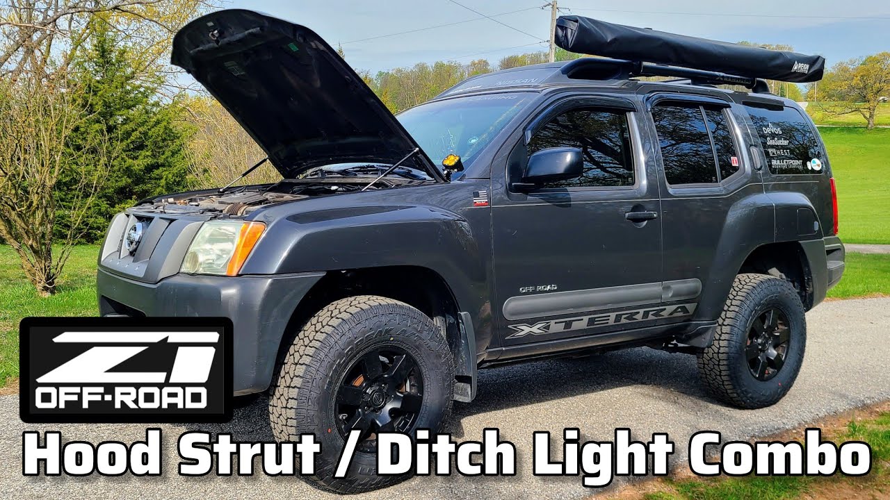 Z1 Off-Road Ditch Light Bracket w/Hood Strut Combo install on 2005-15 Nissan Xterra @Z1 Off-Road