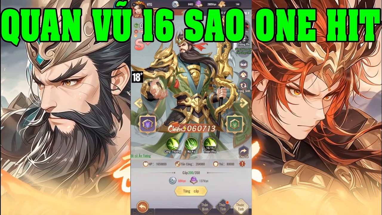 Samkok Tam Quốc Ng&agrave;y 13 Nạp 500K UP Quan Vũ 16 Sao One Hit Lu&ocirc;n Lần Đầu L&ecirc;n TOP Vấn Đỉnh Thi&ecirc;n Hạ