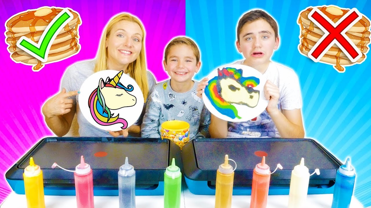 PANCAKE ART CHALLENGE 3 !!! - Mère VS Fils : Licorne, Pikachu, Bart Simpson ...
