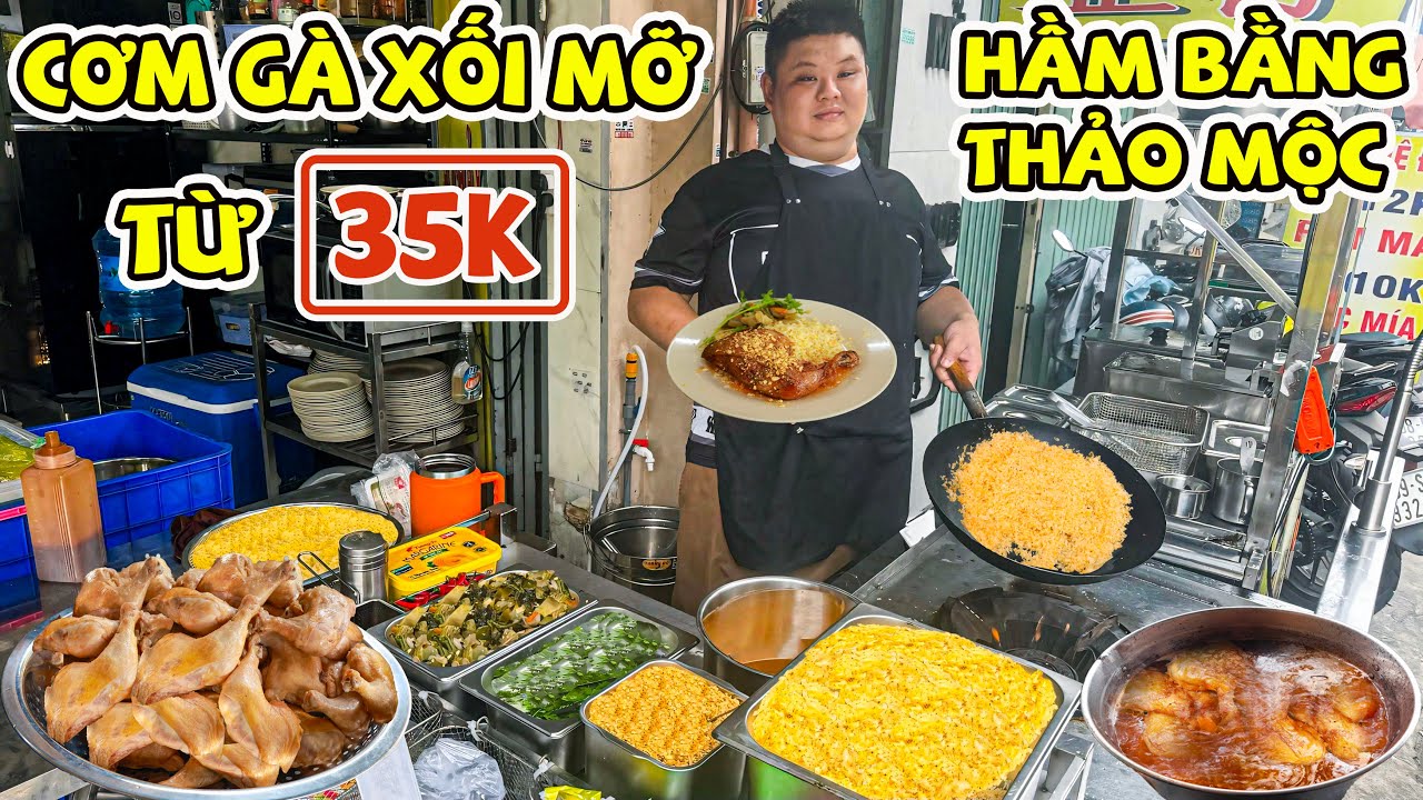 Thơm Giòn Cơm Gà Xối Mỡ 35K Lạ Miệng Được Hầm Thảo Mộc Kiểu Hoa Ở Tân Phú
