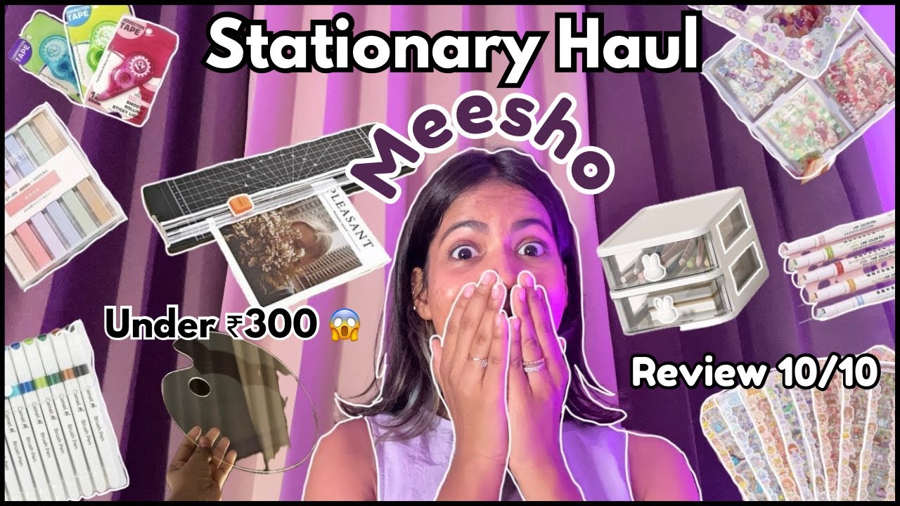 Huge MEESHO Stationery Haul | Under ₹300 🥳| With Review 🫶🏻 | Art and Journaling Stickers 😱 #meesho
