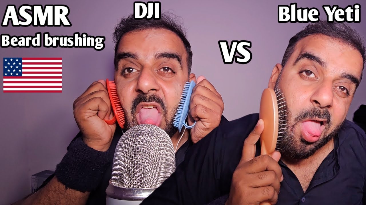 ASMR  Dji vs Blue Yeti  - Beard Brushing with different brushes ( Extreme Brushing & Mouthsounds)
