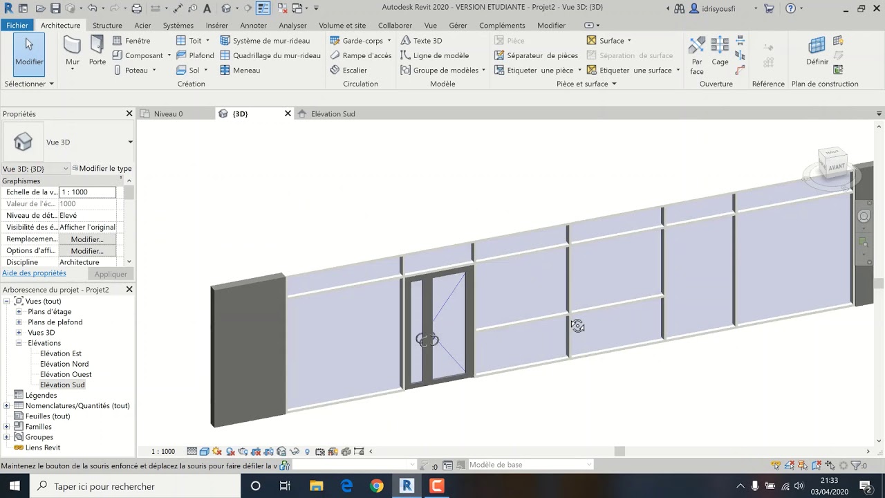 création mur rideau simple sur Revit