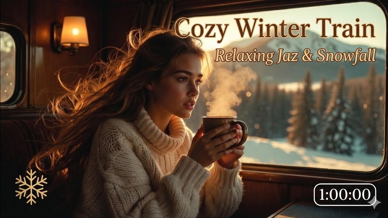 Cozy Winter Train Journey 🏔️ Relaxing Jazz & Snowfall ASMR for Study, Focus & Sleep