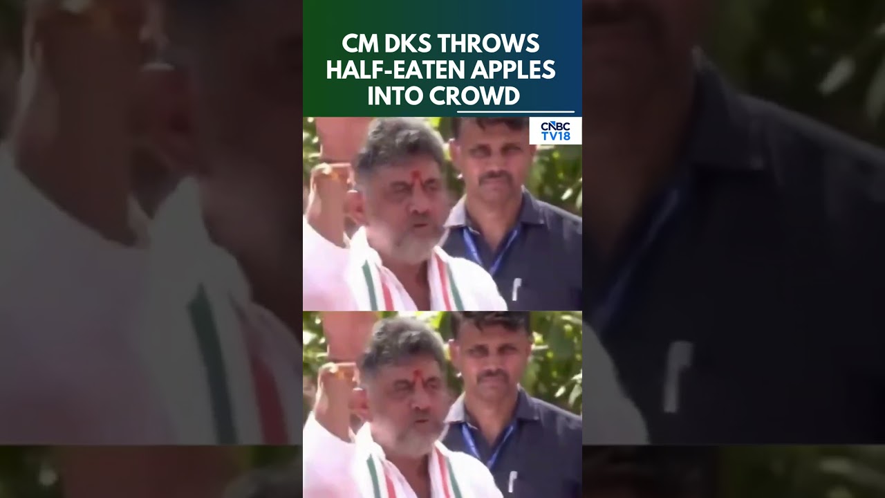 Viral Video: CM DKS Seen Throwing Half-Eaten Apples Toward Crowd | Karnataka CM DKS Viral | N18G