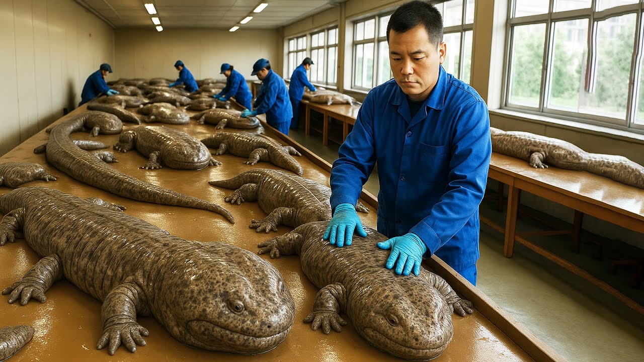 中国の巨大オオサンショウウオ養殖場！最も高価な魚の驚きの収穫と加工工程とは？