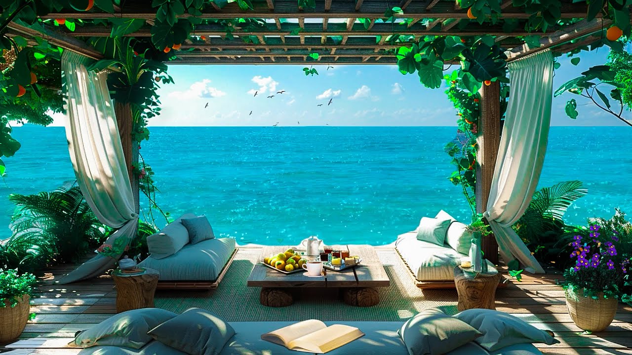 Gentle Winter Jazz with Hawaiian Coastal Cafe Vibes | Relax in Luxury with Soothing Ocean Waves