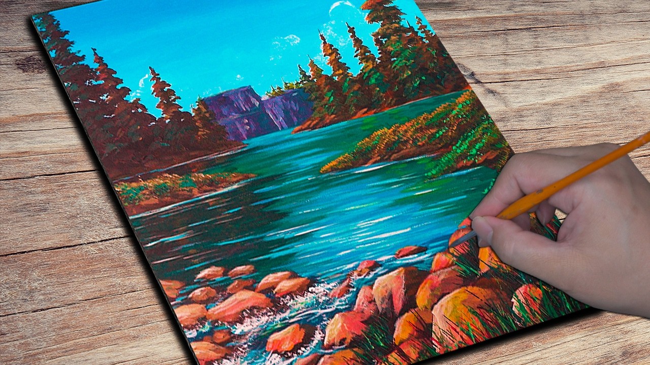 Peaceful lake acrylic painting | Acrylic Painting