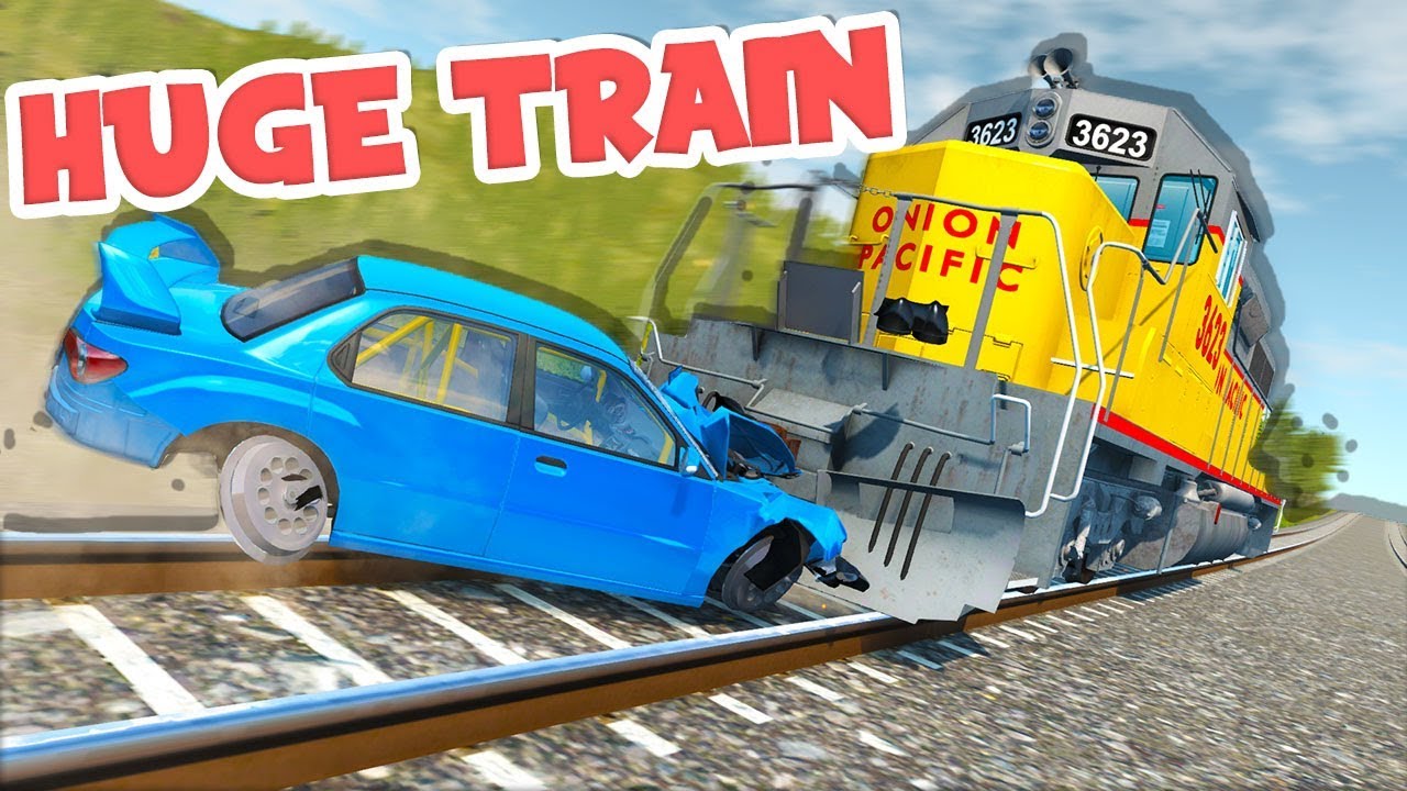 GIANT Train Destroys Car Train! - BeamNG Drive NEW Train Mod
