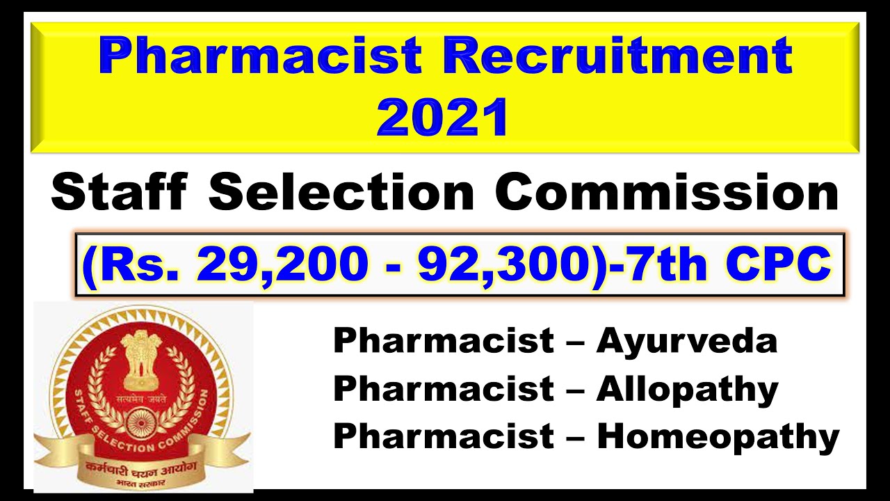 SSC Pharmacist Recruitment 2021 Government of India