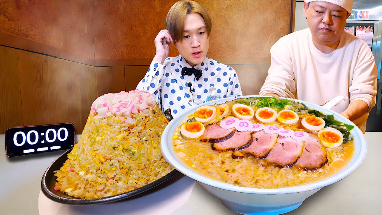 【大食い】背脂天国&hellip;。ジャンボ背脂中華そば&巨大炒飯セット5kgを制限時間30分で完食できるのか？【らーめんきんかどう座間本店】