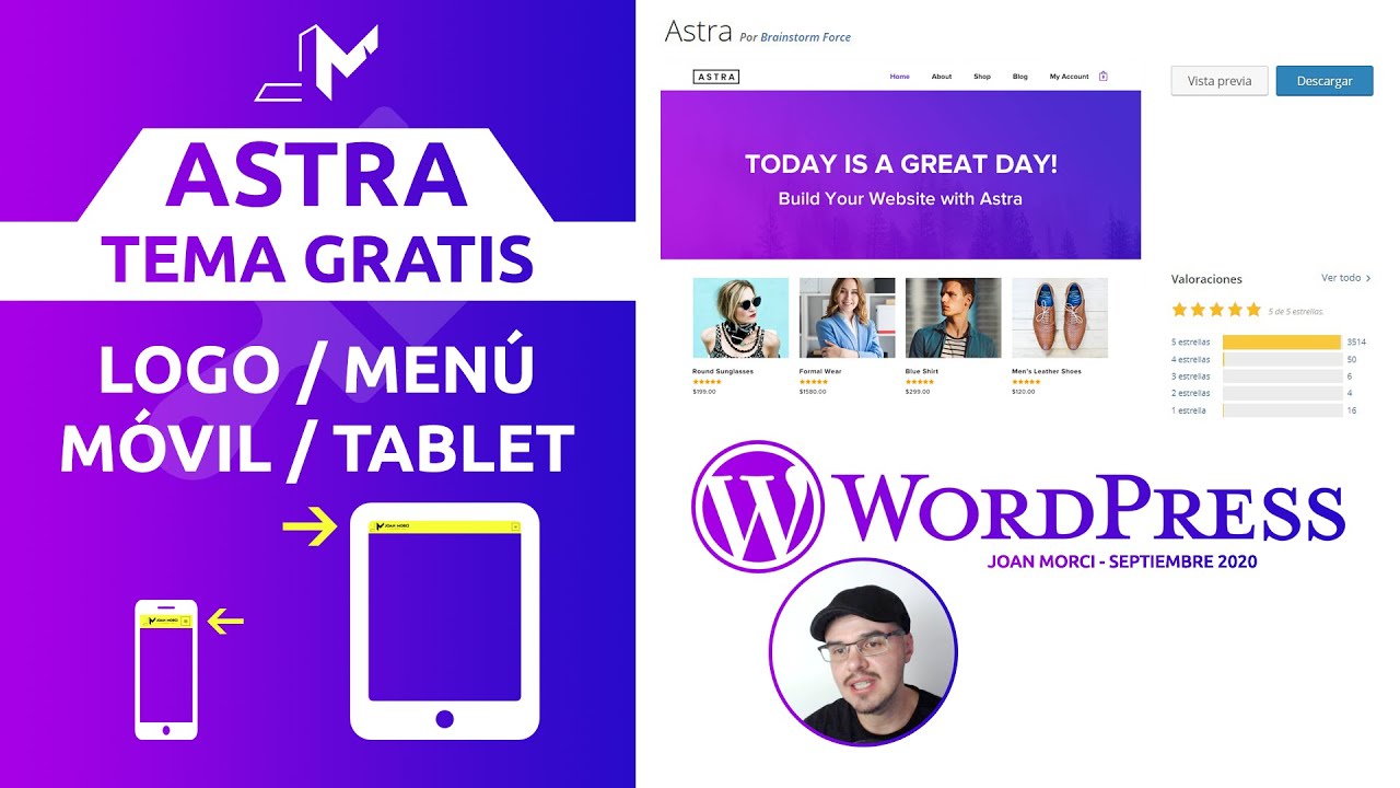WordPress: Astra. Logo / Menú en Móvil / Tablet