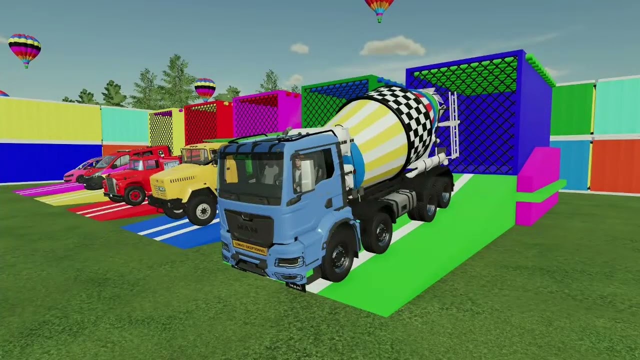 TRANSPORTING EXCAVATOR, MIXER TRUCK, BULLDOZER, POLICE CARS TO GARAGE WITH MAN TRUCK - F22
