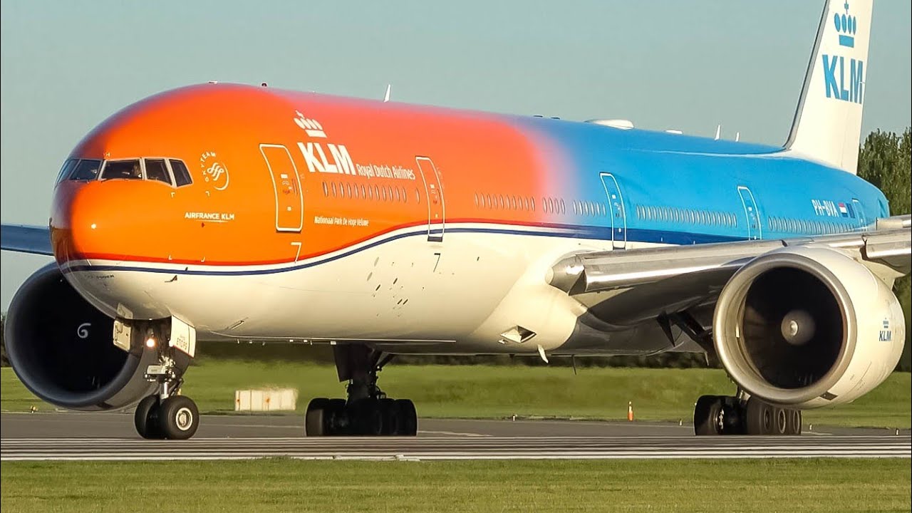 (4K) KLM 777-300ER 'Orange Pride' landings & take-offs at Amsterdam airport Schiphol!
