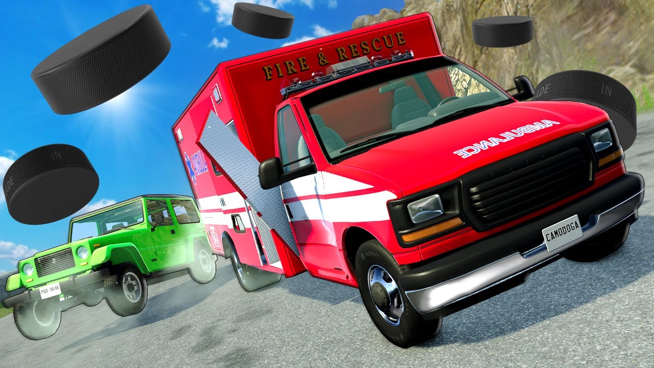 NO ENGINE Race Against an AVALANCHE of Hockey Pucks in BeamNG Drive Mods!