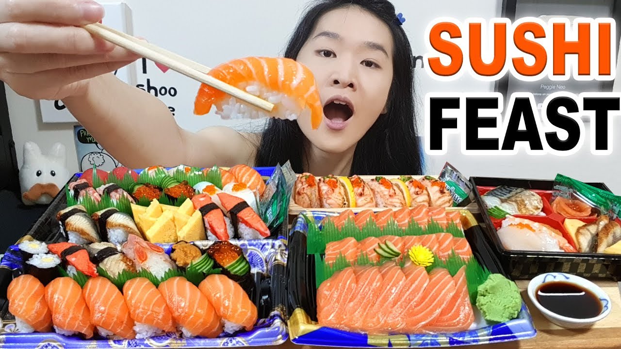 ULTIMATE SUSHI FEAST!! Salmon Sashimi, Bento Box, Sushi Platters | Japanese Food Eating Show Mukbang