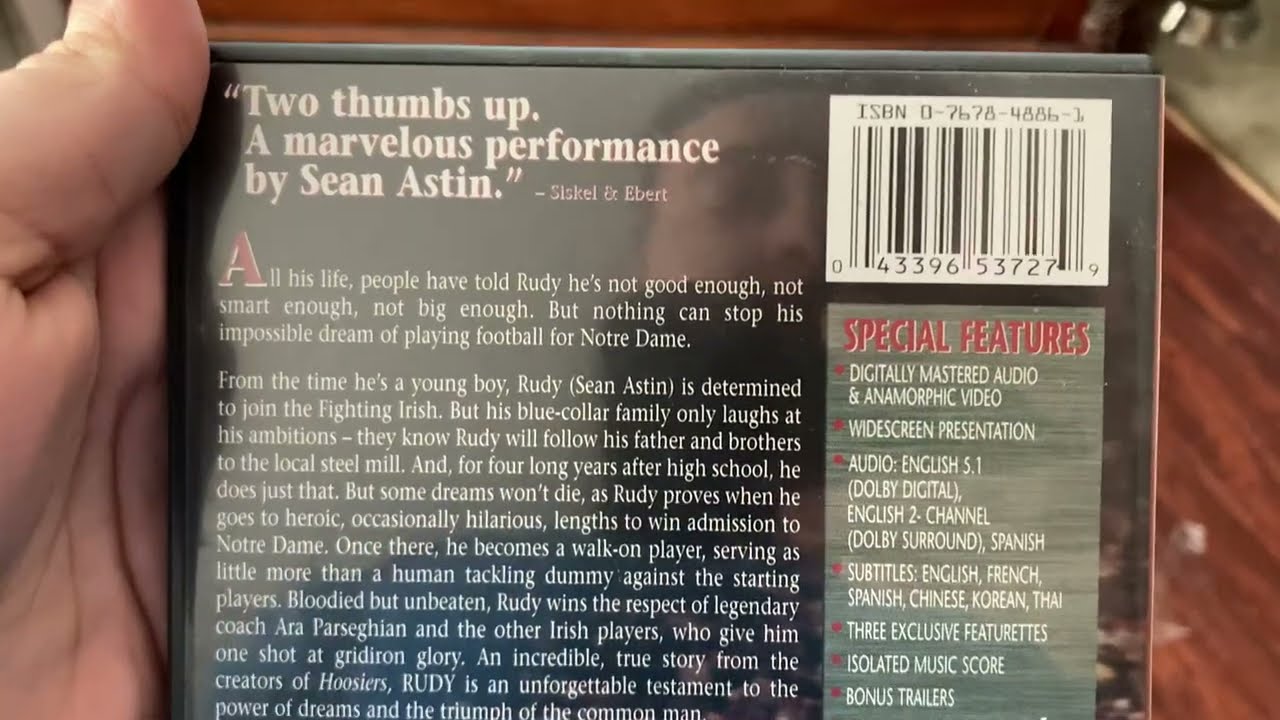 Opening to Rudy (1993) 2000 DVD