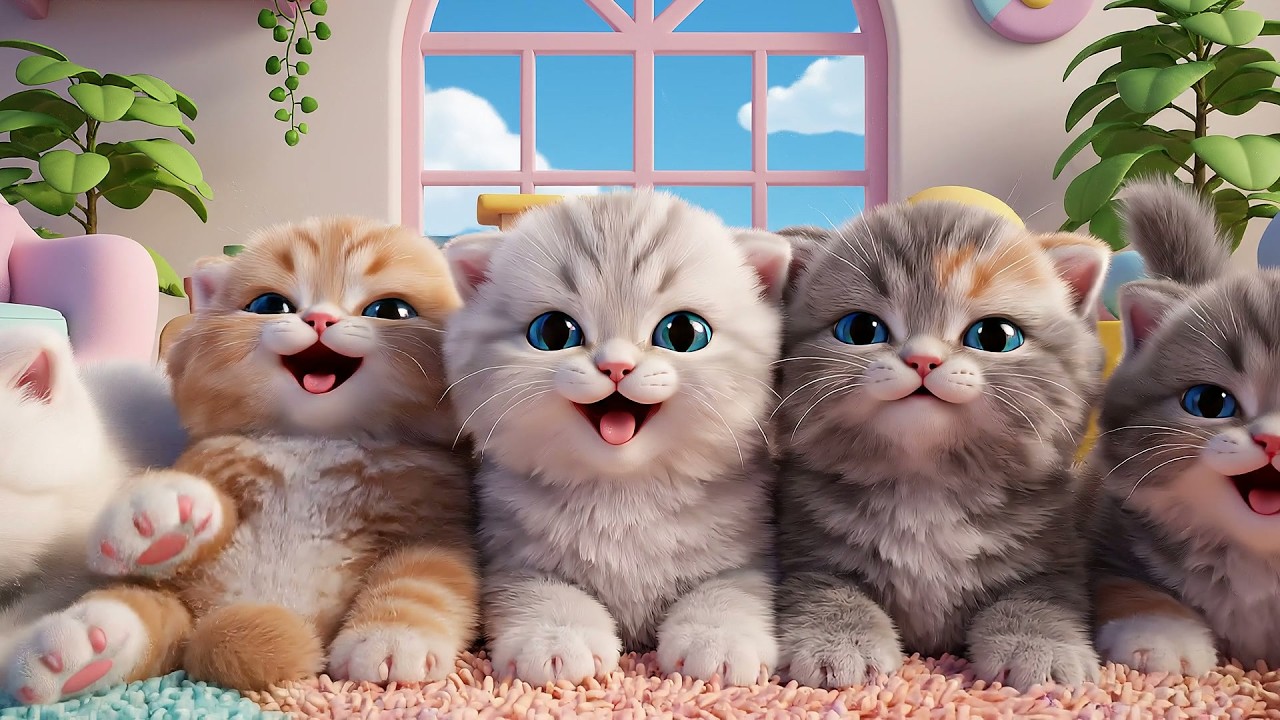 Cinco Gatitos Peludos Ronronean Ronroneando | Canciones de Gatitos y Rimas Infantiles