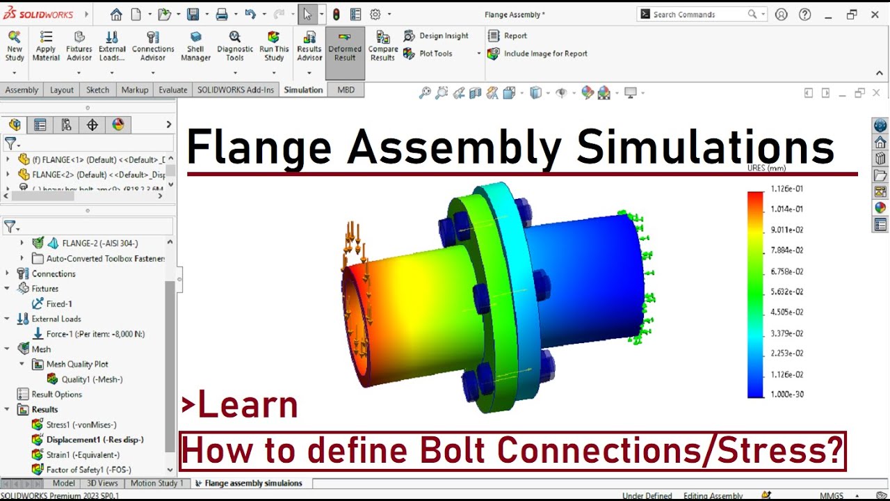 Solidworks Simulations | Фланцевая сборка с болтовыми соединителями