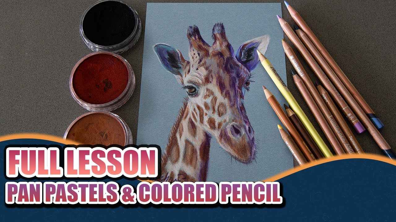 Full Art Lesson! Drawing a giraffe w/ Pan Pastels & Colored Pencil