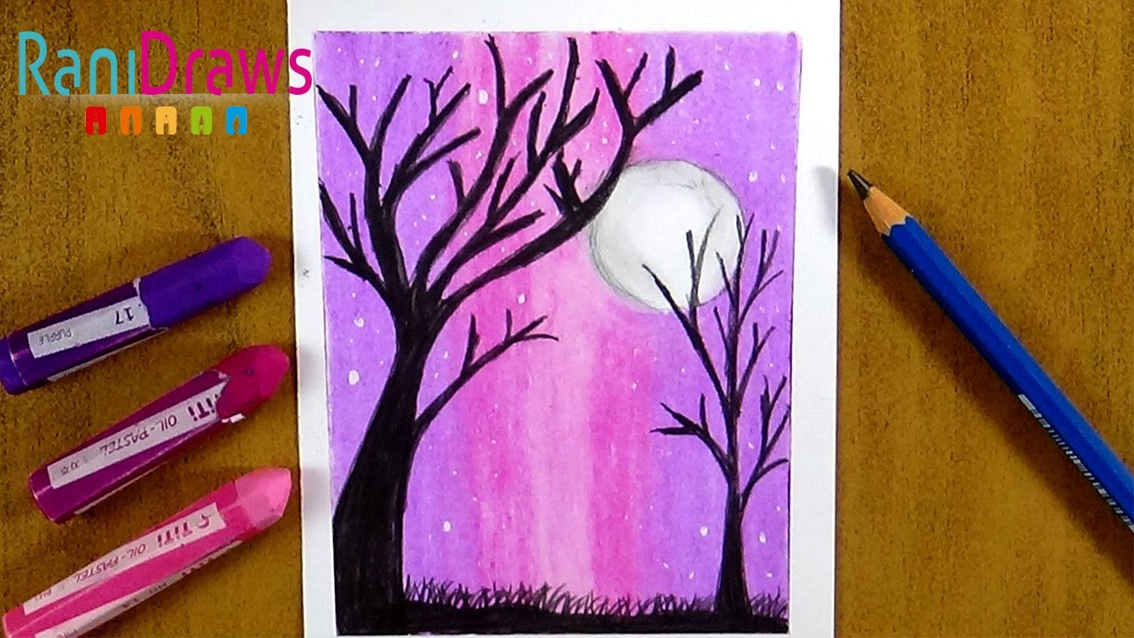 Cómo dibujar un PAISAJE FÁCIL con ÓLEO PASTEL - Paso a paso