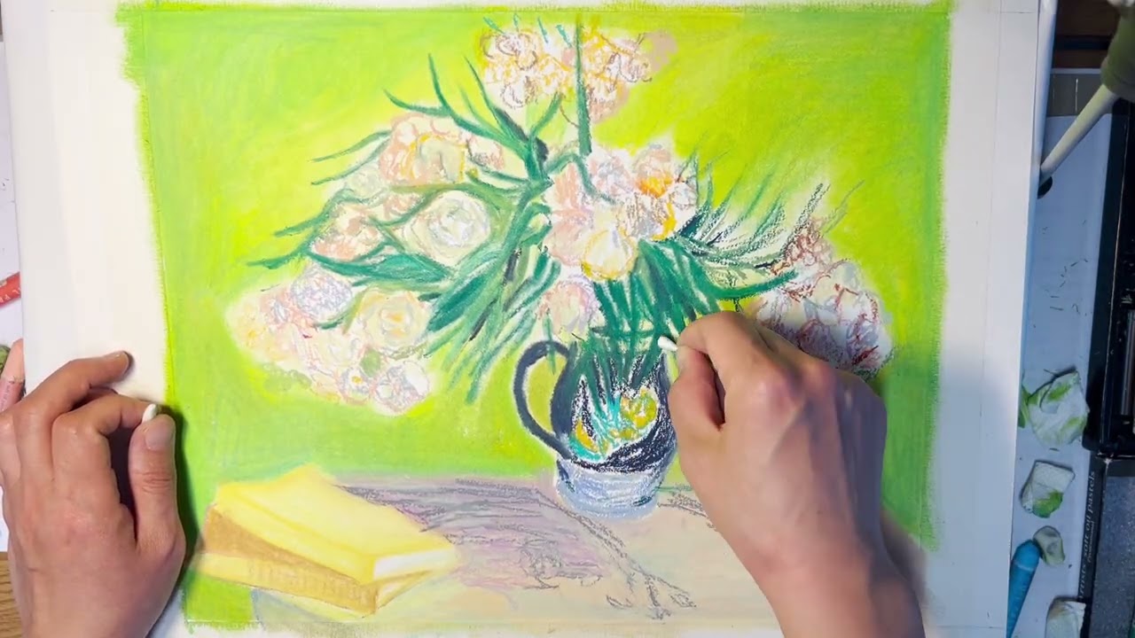 Oleanders, Van Gogh- Oil pastels, colored pencil