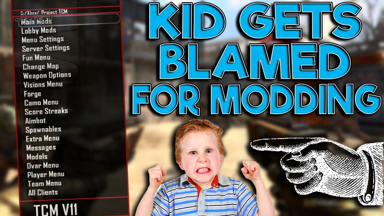 Black ops 2 Mod Trolling! (KID GETS BLAMED FOR MODDING!)
