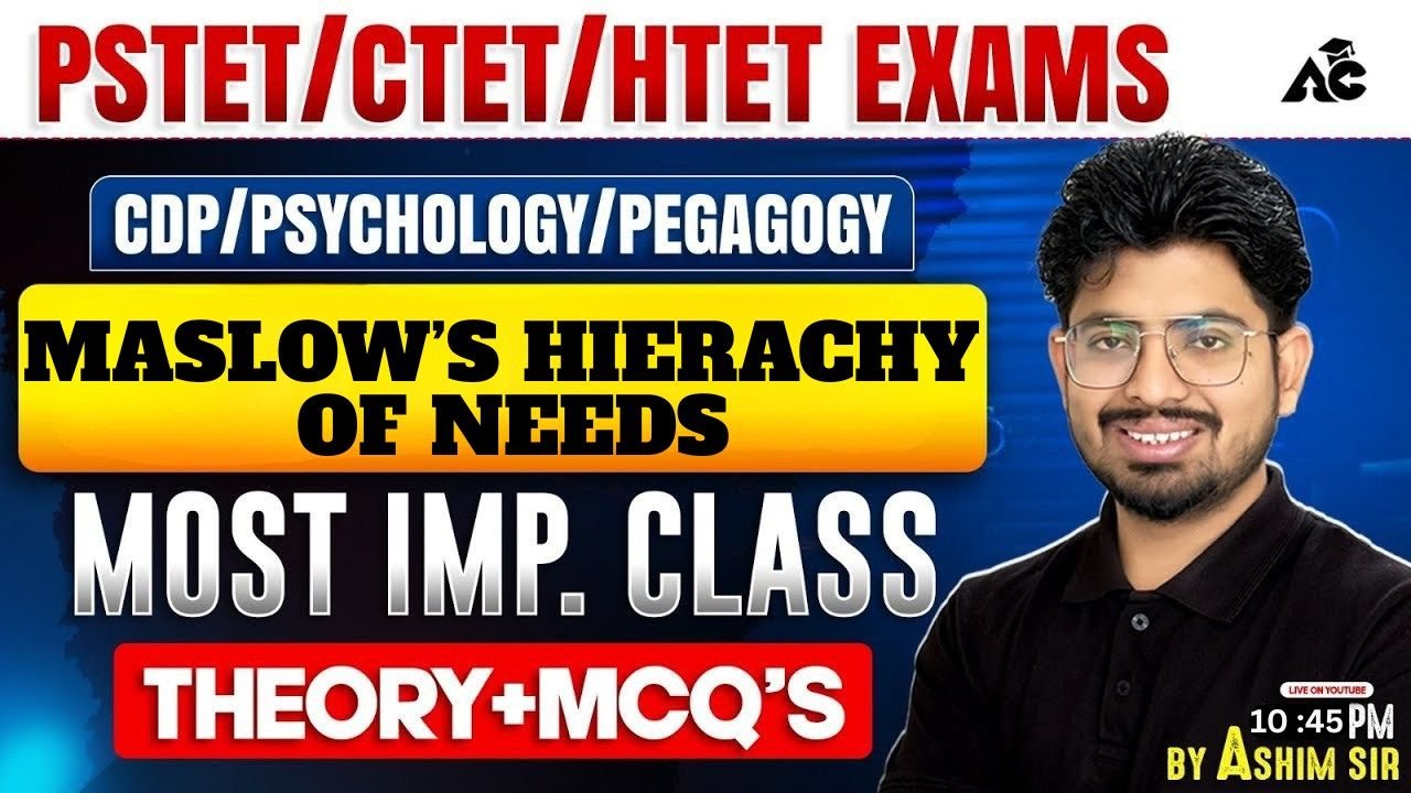 Maslow's Hierarchy of Needs | Most Important MCQs | PSTET/CTET/HTET | By Ashim Sir