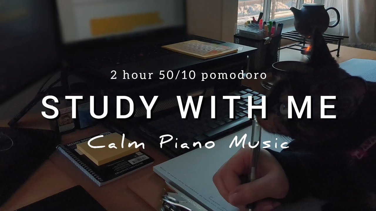 2 HOUR STUDY WITH ME ☕✍️ calm piano music 🎹 study ASMR ambience | background noise | pomodoro 50/10